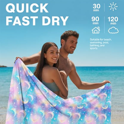 Microfiber Beach Towel Sand Free Quick Dry Celestial Galaxy Stars Moon Pattern Ethereal Fantasy Purple Pink Blue Lightweight Absorbent Swim Pool Travel Blanket for Adults 71 x 32 Inches 1 Pcs - color: Galaxy