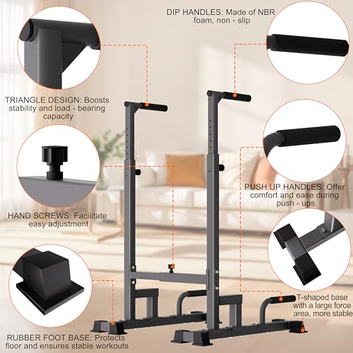 Dip Bar Attachment for 2"x2" Squat Rack, Heavy Duty Power Rack Attachment with 5/8" or 1" Hole - color: Black