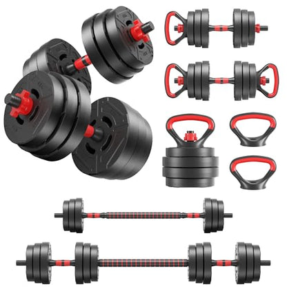 Fitvids Adjustable Dumbbell Set, 40/60LBS Free Weight Set, Multi-Functional Portable Changeable Dumbbell Barbell Kettlebell Set for Home, Multiple Style - size: 60LBS Set, 4in1
