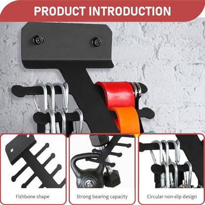 4-Tier Heavy Duty Gym Wall Storage, Metal Equipment Organizer & Non-Slip Resistance Band Rack