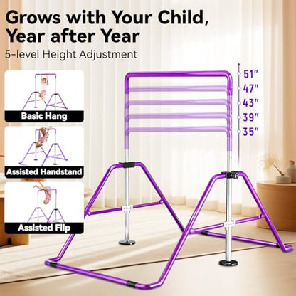 Kids Gymnastics Bar Gymnastic Equipment for Home Adjustable Height Gymnastic Training Bar Gymnastic Stuff for 3-7 Years Old Girls - color: Purple