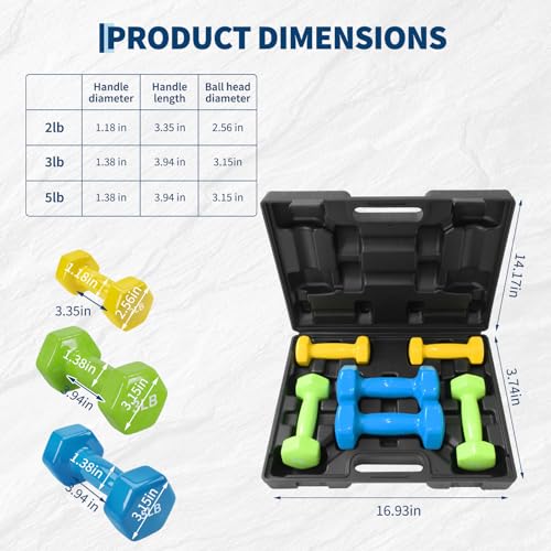 Dumbbell Set for Women and Men,Neoprene Coated Free Hand Weights Set - color: Smooth Surface, size: 2+3+5 lbs