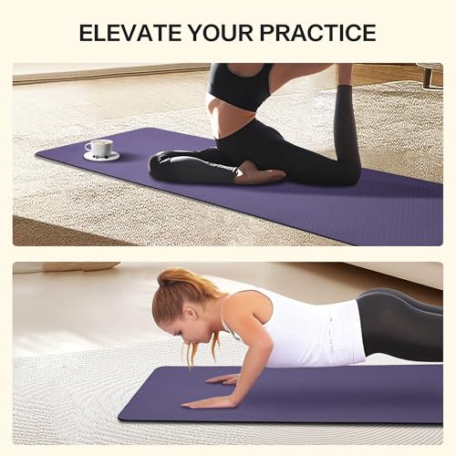 Non-Slip TPE Yoga Mat for Women & Men, 72"x24" Extra-Long Pilates Mats for Hot Yoga, HIIT, Floor Workouts, Lightweight Fitness Mat with Dual Grip