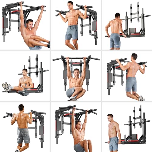 XGSW Multifunctional Wall Mounted Pull Up Bar Chin Up bar Dip Station for Indoor Home Gym Workout, Power Tower Set Training Equipment Fitness Dip Stand Supports