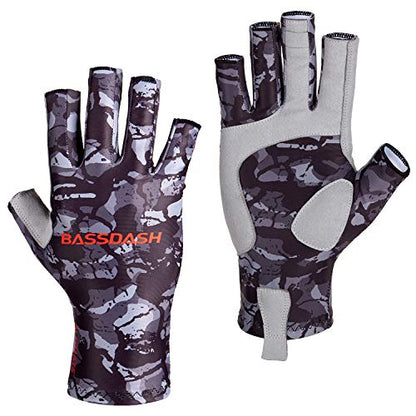 BASSDASH ALTIMATE UPF 50+ Sun Protection Fingerless Fishing Gloves Men - color: Black Camo, size: X-Large