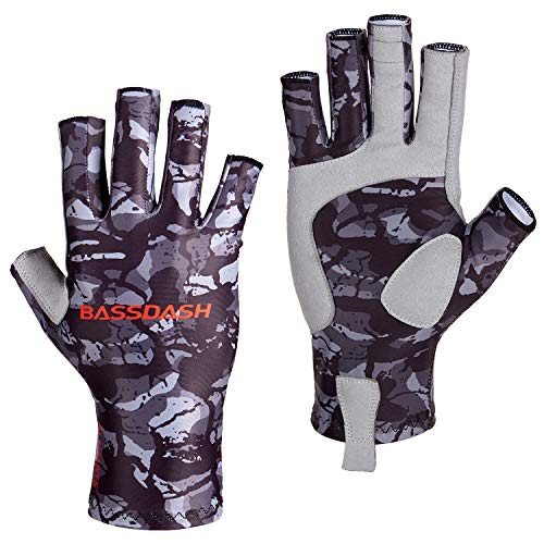 BASSDASH ALTIMATE UPF 50+ Sun Protection Fingerless Fishing Gloves Men - color: Black Camo, size: Large