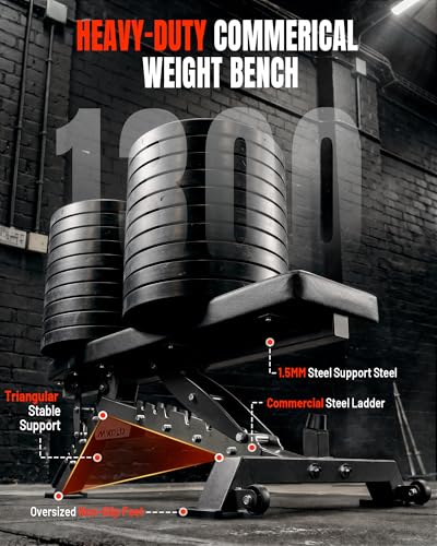 Mikolo Weight Bench - 1300 Weight Capacity and 40 Adjustable Positions for Full Body Workouts, Incline, Decline and Flat Setting for Garage and Home Gym