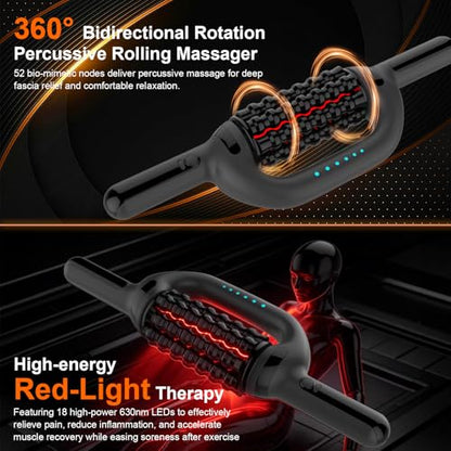 Electric Rolling Massager with Redlight, Lymphatic Drainage Massager for lymphedema & lipedema, Muscle recovery Stick and Back Massage Roller, 6-Speed Massage Roller Tool for Arm, Legs, Calf, Foot