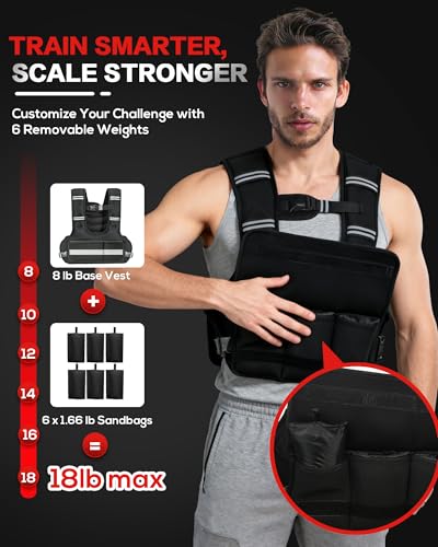 Weighted Vest for Women & Men with U-Shaped Breathable Design, Adjustable Weights 8–18lbs for Walking, Running, Rucking – Strength Training Weighted Vest with Adjustable Straps and Large Phone Pocket