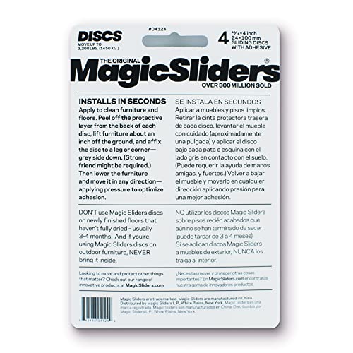 Magic Slider Rectangular Self-Stick Furniture Sliders 15/16" x 4", Heavy Duty Surface Protectors for Floors, Wood, Tile, Carpet & Vinyl Easy Glide Adhesive Pads for Furniture Legs Pack of 4