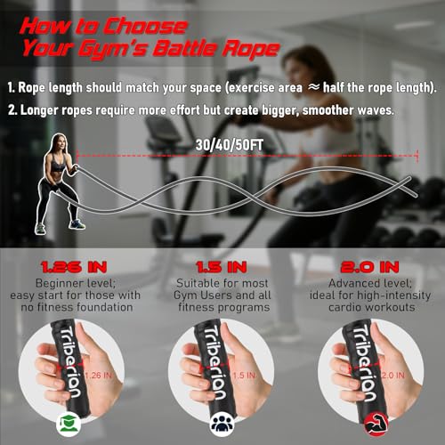 Battle Rope For Home Gym Workout - 1.26 Inch 30ft Heavy Weighted Training Exercise Ropes Fitness Equipment With Sleeve And Anchor Strap Kit For Outdoor Working Out