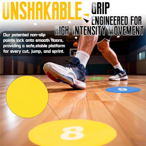 Teruntrue Poly Spots Agility Markers,Non Slip Rubber Circles Spot Markers, Waterproof Flat Filed Cones Poly Dots for Agility Drills, Basketball, Football Training, Sport Activities and Exercise