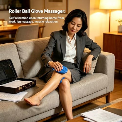 Roller Ball Glove Massager, 2Pcs Lymphatic Massage Tool Gua Sha Fascia Muscle Release for Face, Neck, Back, Abdomen, Legs & Full Body, Medium
