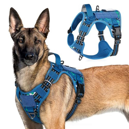 rabbitgoo Tactical Dog Harness for X-Large, No Pull Military Service Vest - color: Blue Camo, size: X-Large