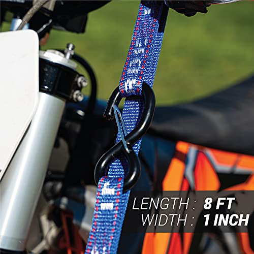 Heavy Duty Motorcycle Tie Down Straps - 1" x 8' Cam Buckle Straps with Soft Loops & Safety Hooks - Secures Motorbikes, Dirtbikes, ATV, UTV - 2 Pack - color: Blue