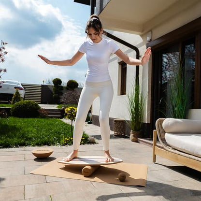 STAASH® Balance Board Full Kit – Premium Birch Wood Trainer with Cork Roller, Balance Disc, Massage Ball & Anti-Slip Mat – Core Strength, Surf, Snowboard & Rehab Training – All-In-One Set