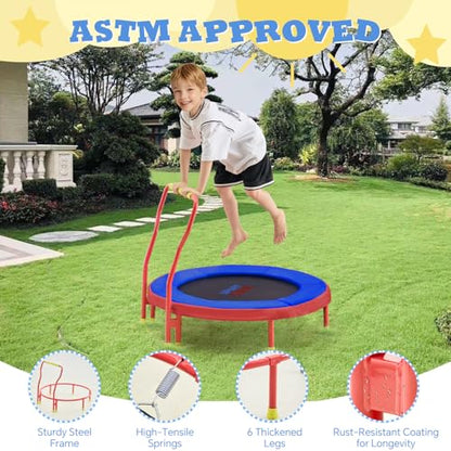 SPORTSOUL Mini Trampoline for Kids 3-6 with Super Safe Foam Handle Bar - color: Red & Blue