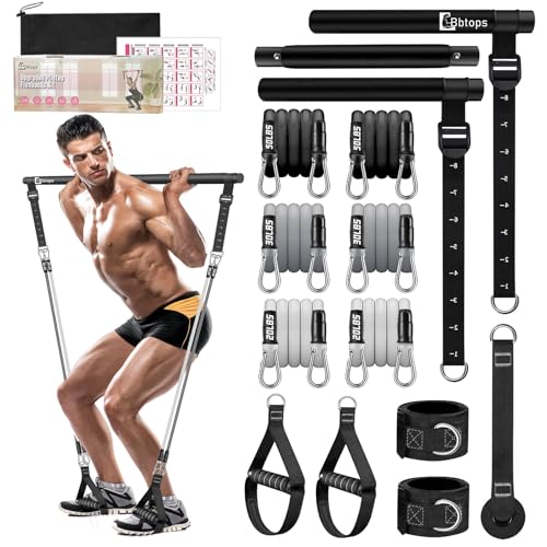 Pilates Bar Kit with Resistance Bands,Pilates Bar with Stackable Bands Workout Equipment for Legs,Hip,Waist and Arm,Exercise Fitness Equipment for Women & Men Home Gym Yoga Pilates - color: Dark Black