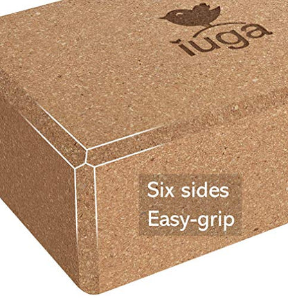 IUGA Yoga Blocks 2 Pack With Strap Non Slip High Density 9"x6"x3" Solid & Cork Yoga Block With Yoga Strap to Improve Strength Balance for Yoga Pilates Meditation