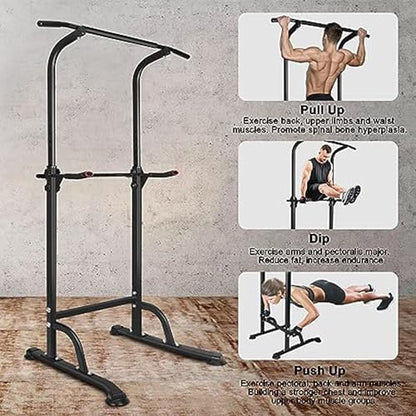 Power Tower Pull Up Bar for Men & Women, Pullup Bar Dip Station with Adjustable Hight for Home Gym Strength Training Fitness, 330LBS Capacity