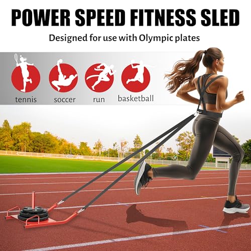 ECOTRIC Power Speed Sled & Harness Weighted Drag Sport Running Football Train Fit for 1-2 Inch Plates