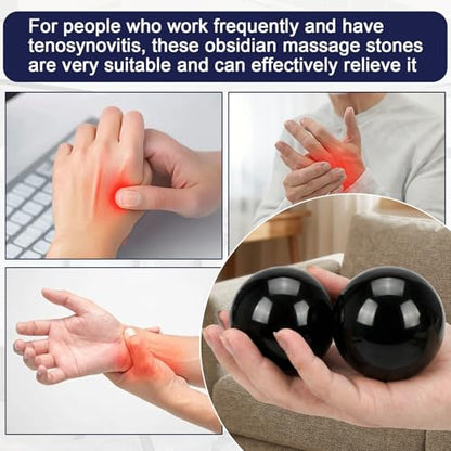 Hand Exercise Balls Set of 2, Chinese Stress Relief Baoding Balls with Leather Pouch - color: Black