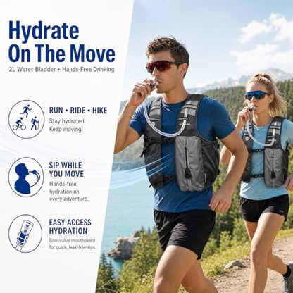 Cooling Hydration Vest with Cooling Packs, 2L BPA-Free Water Bladder, Lightweight Running Vest for Hiking, Cycling & Marathon Training - color: Charcoal Gray