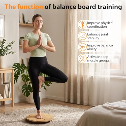 Wooden Wobble Balance Board for Adults– Balance Trainer for Kids, Toddlers, Teens & Adults, Standing Desk Balance Board for Core Training, Surf/Ski/Skate Prep, Rated for 440 Pounds of Weight