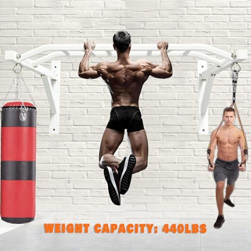 Wall Mounted Heavy-Duty Pull Up Bar Multi-Grip Chin Up bar Multifunctional Dip Station for Indoor Home Gym Workout, Power Tower Set Training Equipment Fitness Dip Stand Up to 440 Lbs (White)