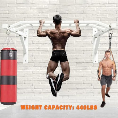 Wall Mounted Heavy-Duty Pull Up Bar Multi-Grip Chin Up bar Multifunctional Dip Station for Indoor Home Gym Workout, Power Tower Set Training Equipment Fitness Dip Stand Up to 440 Lbs (White)