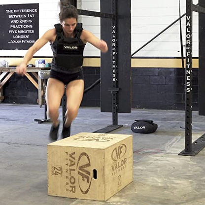 Valor Fitness Plyo Box - Wooden Plyometric Jump Box for Strength and Conditioning Training Box Jump (20” x 24” x 30”) and (18” x 20” x 24”)