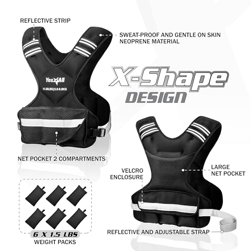 Yes4All Adjustable Weighted Vest 11-32lbs with Reflective Strip, Large Weight Vest for Strength Training for Men & Women