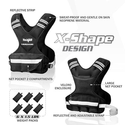 Yes4All Adjustable Weighted Vest 11-32lbs with Reflective Strip, Large Weight Vest for Strength Training for Men & Women