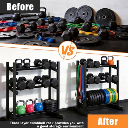 Dumbbell Rack 3-Tier Adjustable Dumbbell Rack Suitable for Dumbbells, Kettlebells, and Other Compact Weights Space-Saving Dumbbell Storage Rack - 1000LBS Capacity - size: STANDARD Rack