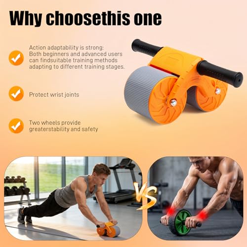 Orange Ab Roller Wheel with Knee Mat & Automatic Rebound – Ab Wheel Roller for Core Strength Ab Roller Wheel for Women Men