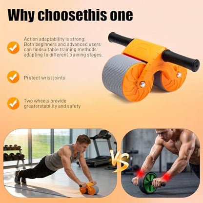 Orange Ab Roller Wheel with Knee Mat & Automatic Rebound – Ab Wheel Roller for Core Strength Ab Roller Wheel for Women Men