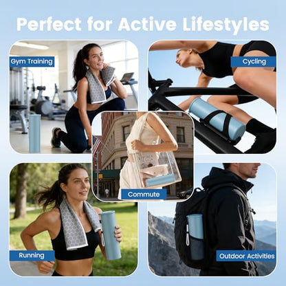 Cooling Station 3-in-1 Portable Kit: Insulated Stainless Steel Bottle with Reusable Ice Bag & Cooling Towel for Yoga, Running, Gym, Fitness, Workout, Camping & Sports