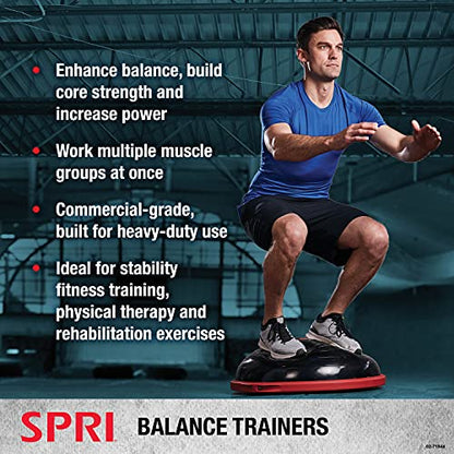 SPRI Balance Trainer Dome Shape Half-Exercise Ball with Non-Skid Base – Pro (65cm) or Sport (50cm) for Balance Training, Strength Building, Toning, and Improved Flexibility - style: Sport (50cm)