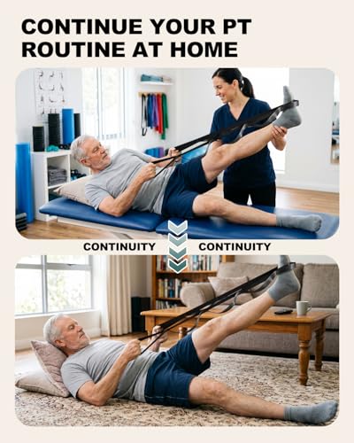 Trideer Non-Elastic Stretching Strap with Loops for Physical Therapy & Rehab, Knee Hip Leg ROM Post-Surgery, Yoga Strap for Stretching, Leg Lifter Strap Mobility Aid, Hamstring Calf Back
