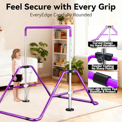Kids Gymnastics Bar Gymnastic Equipment for Home Adjustable Height Gymnastic Training Bar Gymnastic Stuff for 3-7 Years Old Girls - color: Purple