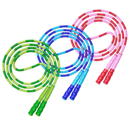 Jump Rope, Adjustable Length Tangle-Free Segmented Soft Beaded Skipping Rope, Fitness Jump Rope for Kids, Man, and Women Weight Loss 9.2 Feet - color: Green+Pink+Blue
