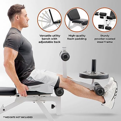 Marcy Foldable Full-Body Workout Bench with Adjustable 6-Position Backrest & Leg Extension - Compact Incline Decline Weight Bench Station for Home Gym Strength Training