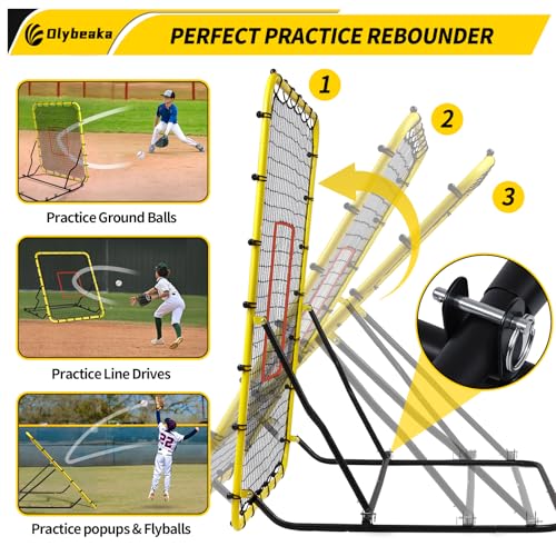 48" x 52" Baseball & Softball Rebounder Net with 3 Adjustable Angles - Pitch Back Rebound - Bounce Back Return Net - Fielding Trainer with Carry Bag - Super Stable & Easy Set Up (Yellow, Small)