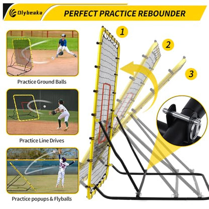 48" x 52" Baseball & Softball Rebounder Net with 3 Adjustable Angles - Pitch Back Rebound - Bounce Back Return Net - Fielding Trainer with Carry Bag - Super Stable & Easy Set Up (Yellow, Small)
