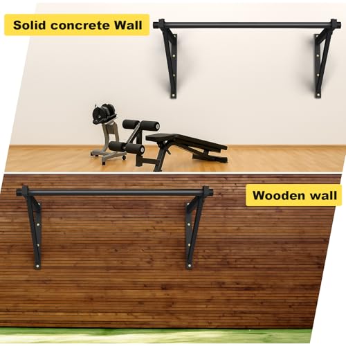 Pull Up Bar Wall Mounted, Adjustable Depth 51" Chin Up Bar, Strength Training Pull-Up Bars 500lbs Weight Capacity, Wall Mounted Pull Up Bars, Chin Up Workout Training Station for Home Gym Garage
