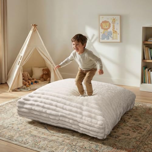 Large Crash Pad - High-Density Foam Floor Landing Mat with Washable Cover, Professional Gymnastics Training Equipment for Impact Support, Jumping and Lounging - White Ivory, 36" X 36" - color: White Ivory, size: 36" X 36"