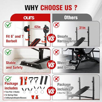 Foldable 1500LBS 8 IN 1 Olympic Weight Bench Set with Squat Rack, Leg Extension/Curl & Preacher Curl, Adjustable Bench Press Set with Safety Bar Catches for Home Gym Full Body Workout