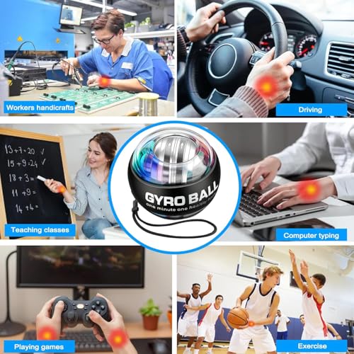 Auto-Start Wrist Power Gyro Ball with LED Lights, Wrist Strengthener and Forearm Exerciser for Stronger Arm Fingers and Muscle - color: Colourful Light-Transparent