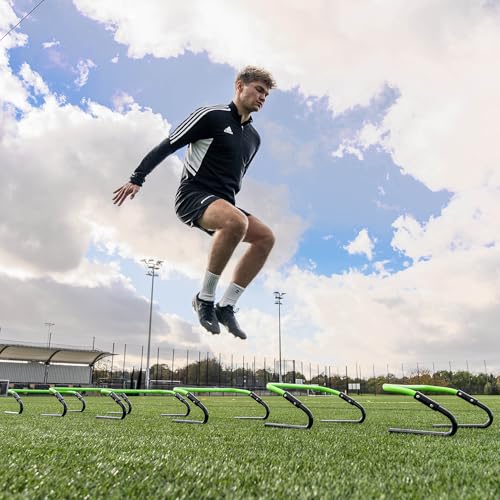 QUICKPLAY Adjustable Speed Hurdles Set of 6 - Soccer Training Hurdles for Agility Drills, 6in 9in 12in Height Settings, Portable Football Agility Hurdles with Carry Bag