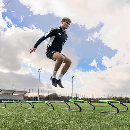 QUICKPLAY Adjustable Speed Hurdles Set of 6 - Soccer Training Hurdles for Agility Drills, 6in 9in 12in Height Settings, Portable Football Agility Hurdles with Carry Bag